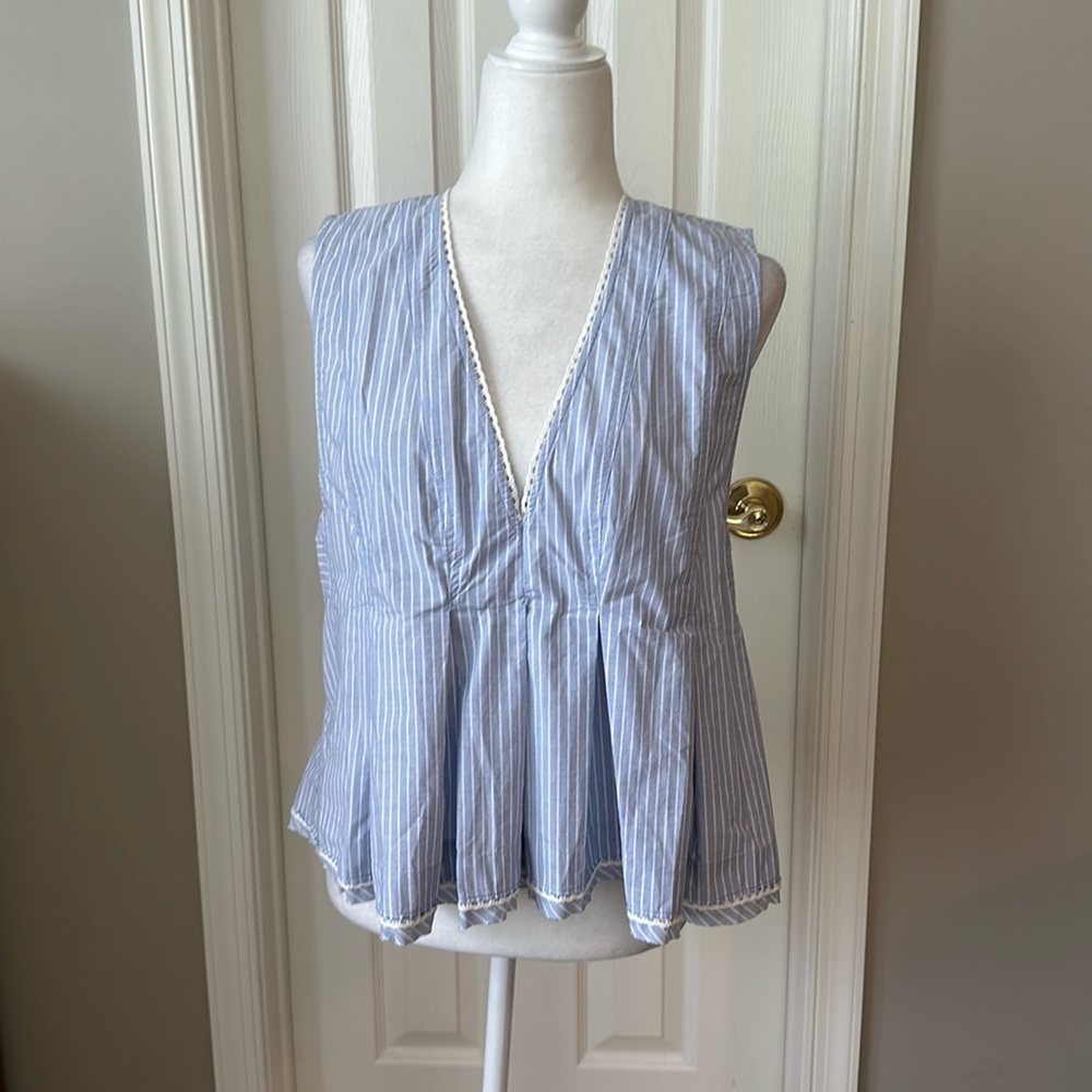 Free People blue and white striped sleeveless blouse